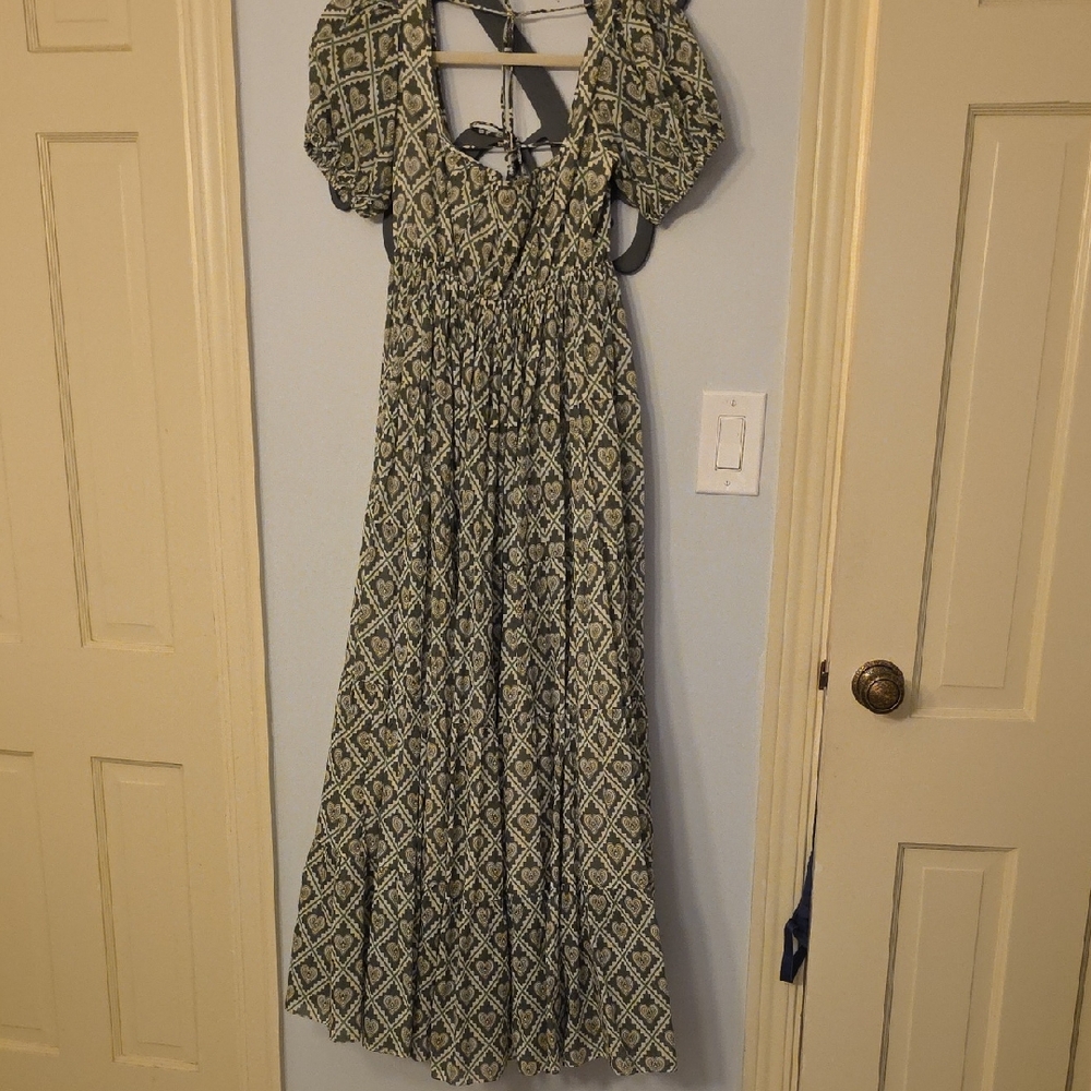RHODE Green and Cream Backless Maxi Dress